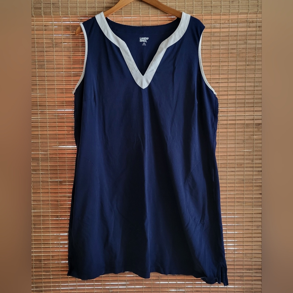 Land's End Cotton Jersey Sleeveless Swim Cover-up Dress, Navy Blue Women's XXL
